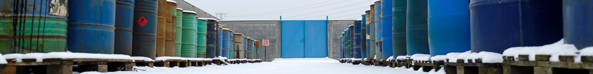 Lines of barrels containing hazardous materials